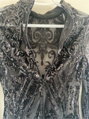 Embellished Sheer Mesh Bodysuit in Black